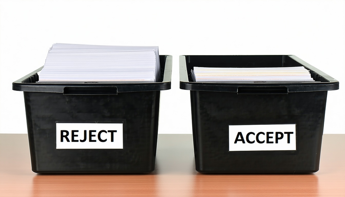 Pladnji za datoteke na mizi Eden je označen kot REJECT, drugi pa kot ACCEPT-1.