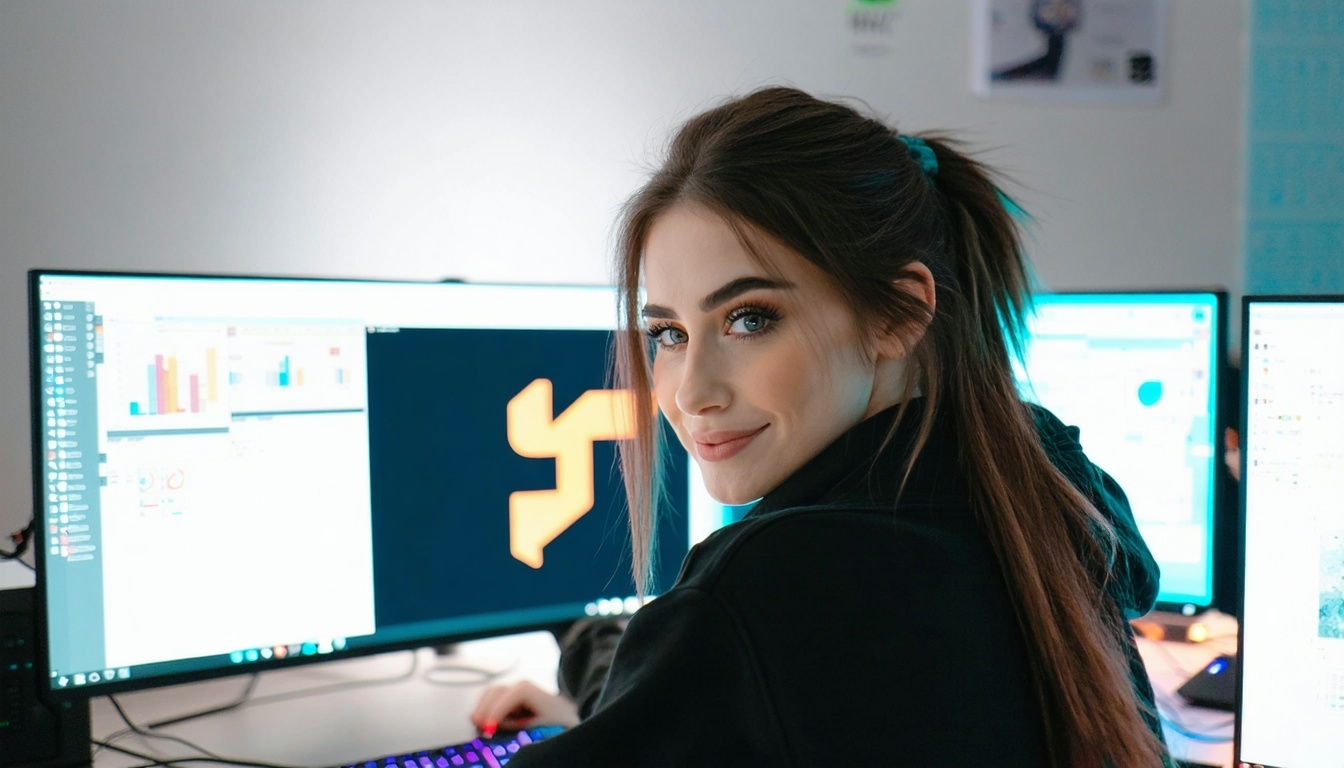 Mlada ženska pred računalnikom ob pogledu na dokončan logotip za BIMI Compliance-Jul-30-2025-05-57-27-4116-PM